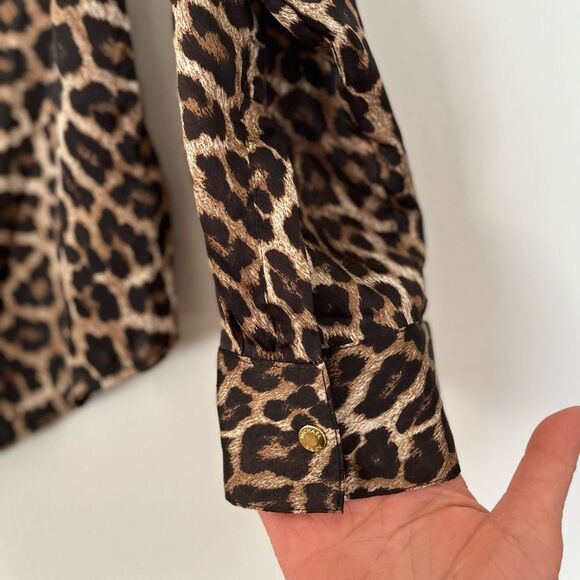 Michael Kors leopard print full zipper blouse/cardigan, excellent condition, S - Picture 9 of 11